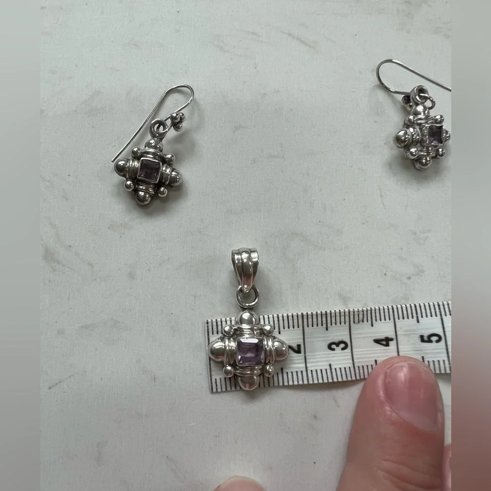 Vintage Sterling Silver Amethyst Pendant & Earring set